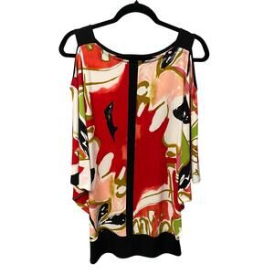 Eva Varro Cold Shoulder Abstract Floral Print Spandex Blend Tunic Top Medium